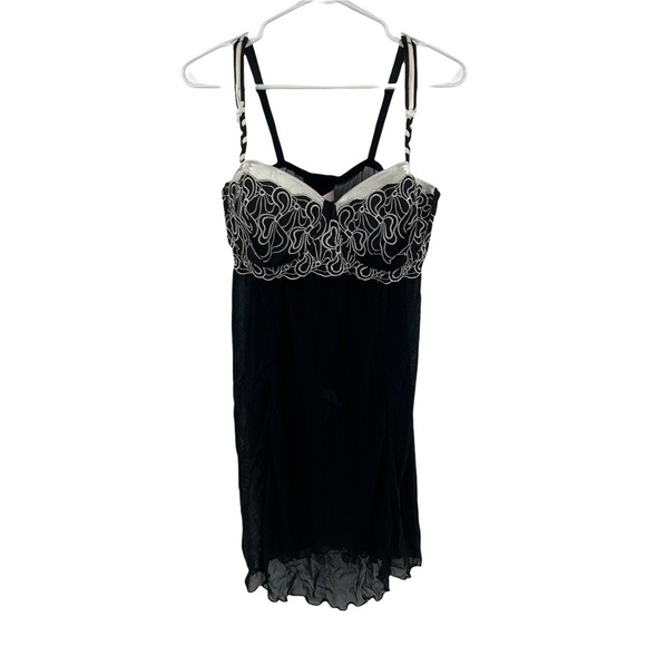NWT Cacique Black Bow Embroidered 2 Piece Baby Doll Negligee Size 18/20 Women’s - Picture 1 of 7